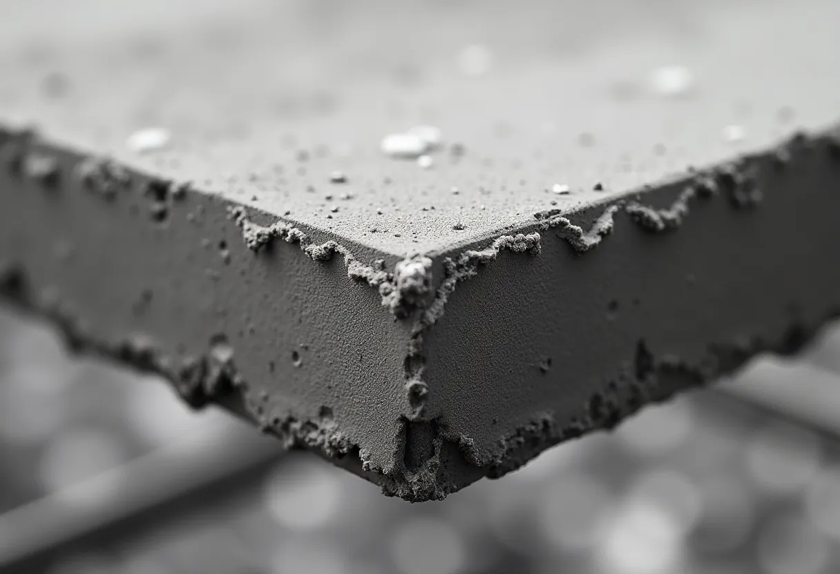 Krawędź świeżej płyty betonowej z wystającymi prętami zbrojeniowymi